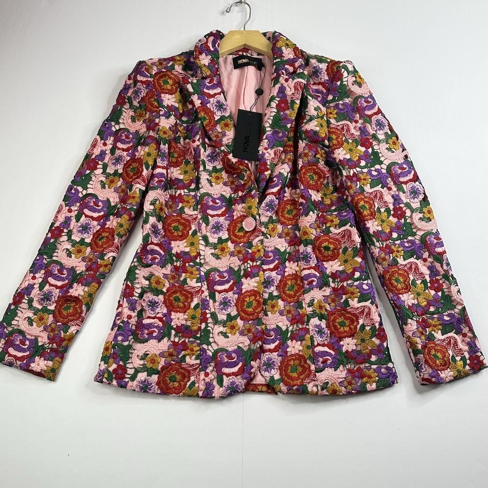 Embroidered Statement Blazer Jacket Size XL Floral NovaLux NWT Womens Occasion